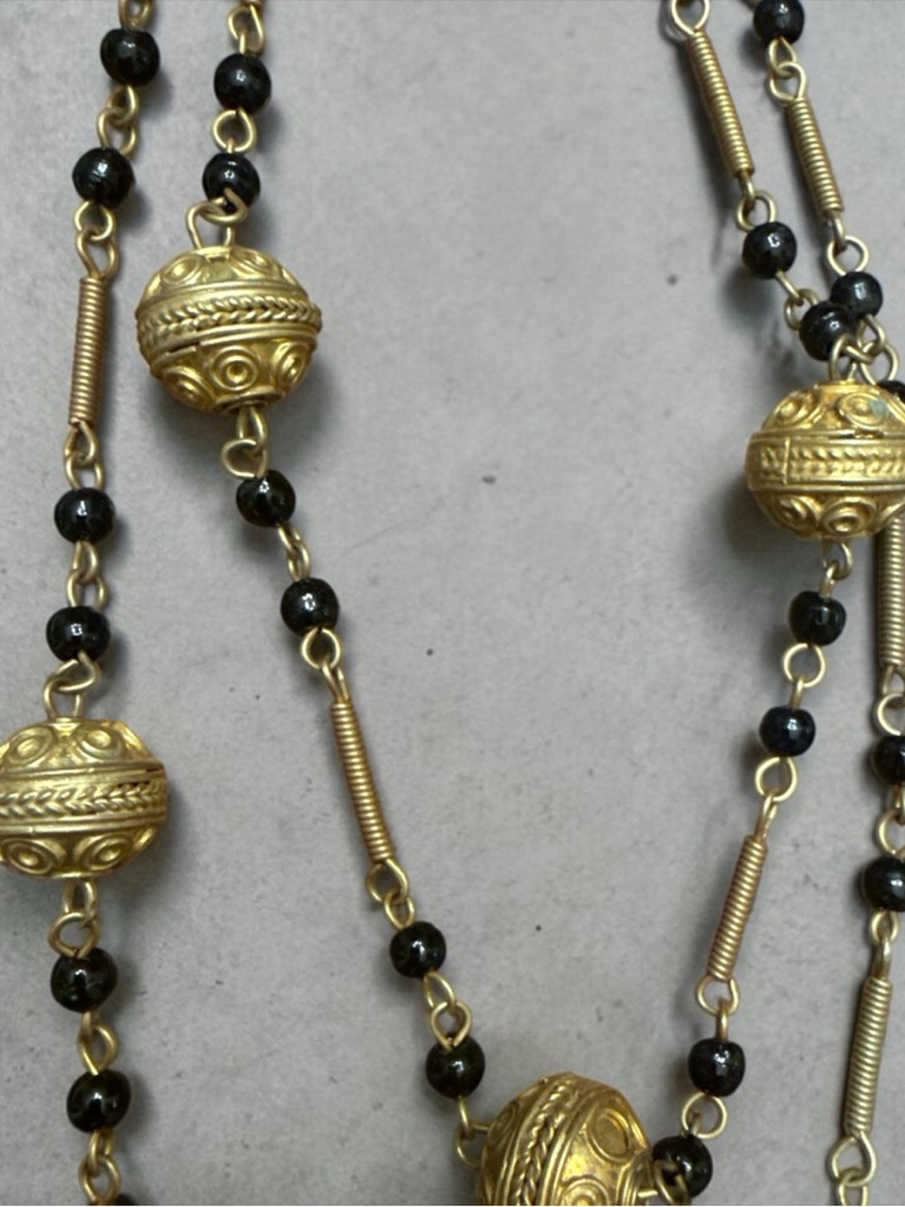 Gold and Black Bead Long Necklace - Elegant Women’s Jewelry - Picture 4 of 5